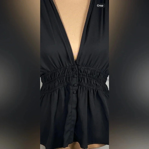 🖤 VERONICA M Waist-Defined Smocked Tie-Front Ruched Blouse NWT Small - Picture 4 of 8